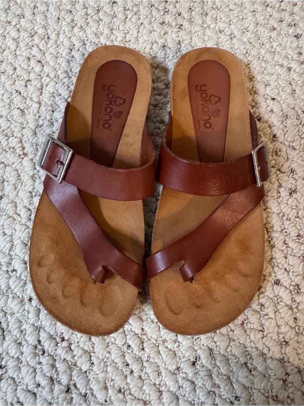 Yokono Brown Leather Toe-Loop Sandals